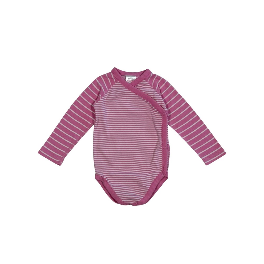 Hanna Andersson Pink Striped Organic Cotton Long Sleeve Wrap Bodysuit 2T 85cm